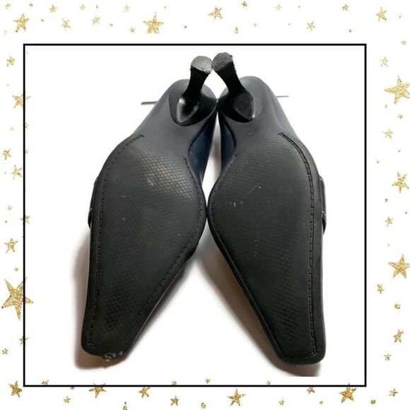 Linea Paola Navy Leather Pointed Toe Heels 6.5 - Picture 7 of 7